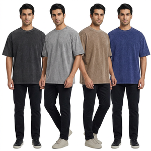 Lot de 4 T-shirts de couple surdimensionnés en tissu non tissé, délavés à l'acide, effet vintage, avec logo personnalisé, manches courtes, décontractés, pour hommes, couleur unie - Product Image 1