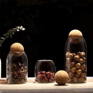 Pot en verre transparent rond de 500 ml, 800 ml, 1100 ml, récipient de stockage alimentaire avec couvercle en liège naturel, pot de stockage pour épices, grains de café, cuisine - Product Image 3