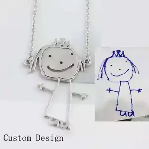 Luxusgeschenk feiner Schmuck 18k Sterling-Silber Baby Kinder Graffiti Kunst Farbmalerei Gravur individuelle Halskette Emädel