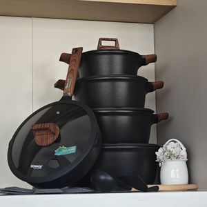 Curved Belly Capacity 15PCS Heavy Culinary Bundle 20-32cm Pots 28cm Deep Pan Bridge <strong>Knobs</strong> Pot Protectors Silicone Spatulas - Product Image 1