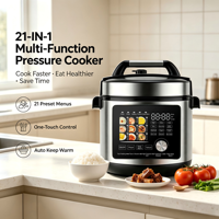 Penjualan Terlaris Panci Masak Listrik 1000W 6L Multi-Fungsi 21-in-1 Bahan Stainless Steel Kontrol Digital Anti Lengket Otomatis