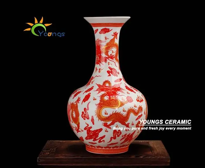 Einzelhandel Großhandel traditionelle orange Drachen chinesische Dekoration Vase, Home Decoration Artikel