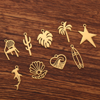 Pendentifs en acier inoxydable ajourés en forme de feuilles de Monstera, de planches de surf, de cœurs, de vagues de mer et d'étoiles irrégulières à cinq branches, composants de bijoux
