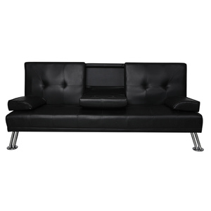 Sofá <span class=keywords><strong>Cama</strong></span> Futón de Piel Sintética de 3 Plazas Más Vendido, Sofá <span class=keywords><strong>Cama</strong></span> Convertible con Reposabrazos Extraíbles, Patas de Metal y 2 Portavasos - Product Image 1