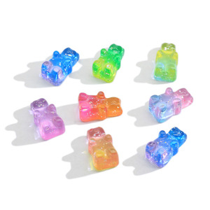 Kawaii Glitter Gradient Gummy Bear Flatback Resin Cabochons Charms for DIY Jewelry Craft Scrapbook Decoration Accessories