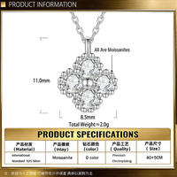 Collier en moissanite trèfle à quatre feuilles style luxe léger, design élégant et tendance, bijoux en argent sterling S925, vente en gros