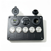Panel de Interruptores Metálico de 5 Botones con Voltímetro USB QC3.0 PD y Toma de Corriente de 12V para RV, Camiones, Embarcaciones y Vehículos Todoterreno