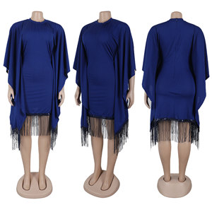 High Quality Plus <strong>Size</strong> <strong>Dresses</strong> Women Casual Elegant Batwing Sleeve Stretchy Hip Warp <strong>Sequin</strong> Tassels Church <strong>Dress</strong> for Women - Product Image 4