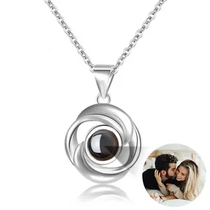 Wholesale Classic Design Couple 925 Sterling Silver Projection Photo Necklace Copper Women Pendant Necklace For Gift
