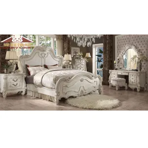 Longhao Luxury furniture Royal furniture antique white bedroom sets baroque classical luxurious king bedroom