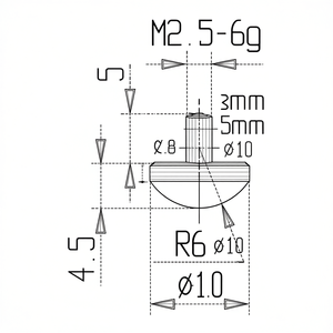Puntas de medición para comparadores M2.5 6g R6 10 Longitud 5mm - Product Image 1