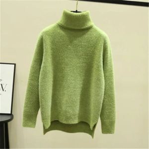 Pull à col roulé en tricot plat de couleur unie épais et décontracté pour l'automne, avec logo sur le devant, tendance - Product Image 3