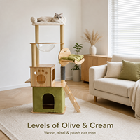 Grand arbre à chat en bois tout-en-un avec capsule spatiale, griffoir et maison pour chat peu encombrante pour la vente en gros