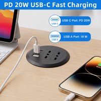 Prise de courant de bureau standard chilienne 80 mm avec double prise CA et ports USB-A 18W et USB-C 20W pour bureau de conférence