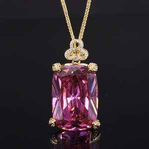 Premium Eco-friendly Copper Gold Plated 20*<b>28mm</b> Colorful Cubic Zirconia Pendant Jewelry Large Colorful Gemstone Necklace - Product Image 2