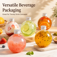 Bouteille de jus en PET de qualité alimentaire, forme d'ampoule ronde, avec bouchon en aluminium, pour jus, thé aux fruits, lait, boissons, vente en gros sur mesure