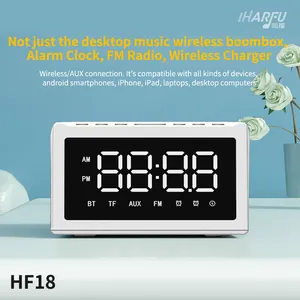 2024 HF18 مكبر صوت لاسلكي بشاحن راديو FM شاشة LED ساعة منبه رقمية متعددة الوظائف ساعة منبه بلوتوث 3×1