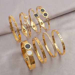 Gelang Angka Romawi SZ061 Berlapis Emas Titanium Stainless Steel Gaya Klasik Gelang Wanita Modis Zirkon - Product Image 5