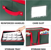 Boîte de rangement pour décorations de Noël imperméable avec séparateurs, capacité de 128 décorations de 3 pouces, organisateur à double fermeture éclair, poches supplémentaires en tissu