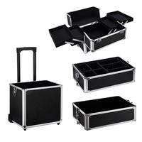 Valise de train cosmétique à roulettes en aluminium Trolley Professional Artist Train Case Beauty Organizer Total 8 Keys Makeup 4 in 1