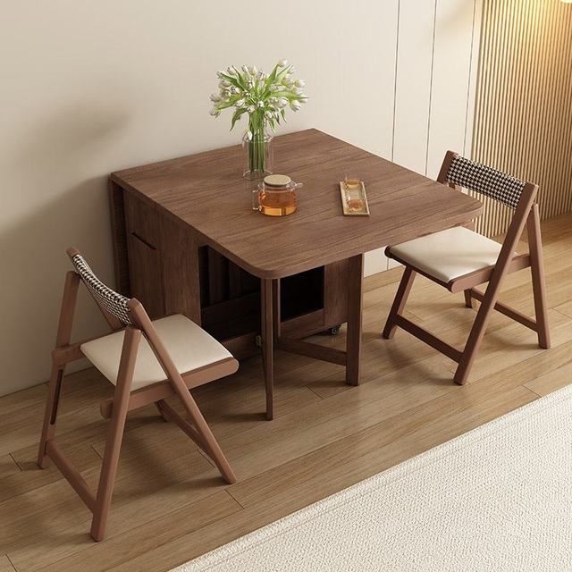 Multi-functional Solid Wood Dining Table for Home, Retractable & Foldable Living Room Furniture Dining Room Furniture