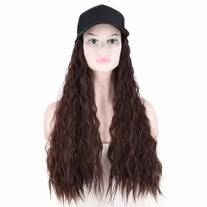 Boné de beisebol ajustável, chapéu ondulado de cabelo longo, ondulado, de beisebol, com cabelo falso