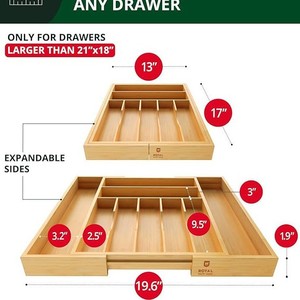 Royal Bamboo Drawer Organizer 21x18 Inch 9 Deep Compartments For <b>Kitchen</b> <b>Storage</b> - Product Image 2