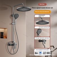 Ensemble de douche moderne en cuivre massif à trois poignées pour salle de bain, système haute pression à jets, pommeau de douche en laiton doux pour appartement