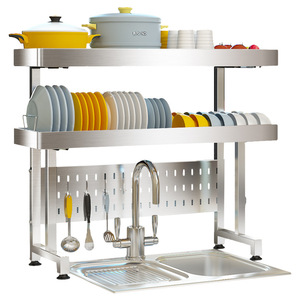 Stainless Steel Sink Storage Rack Double Layer Dish Drainer Kitchen Countertop Organizer 304 Steel L Size - Product Image 5