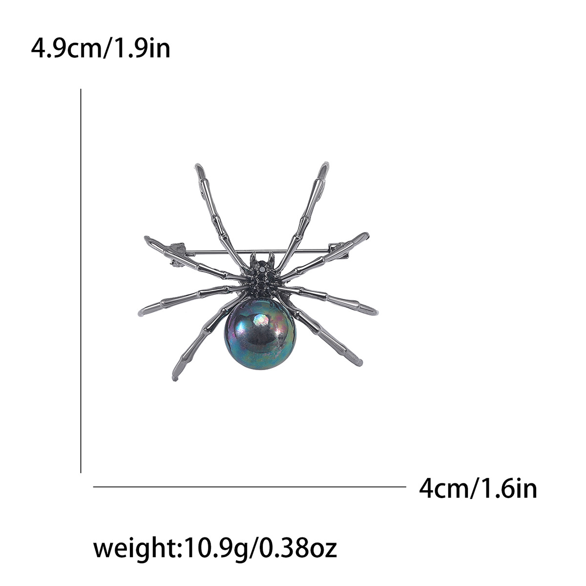 JKQBUX Spille a forma di ragno in stile vittoriano con corpo in madreperla e micro pavé, color argento, accessori gotici per zaini estetici, 5*4.5cm, Alluminio, Cristallo