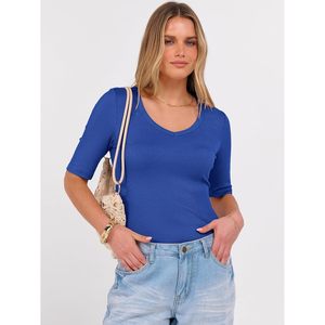 Camiseta de punto acanalado con cuello en V y manga corta para mujer, top básico informal de verano - Product Image 3