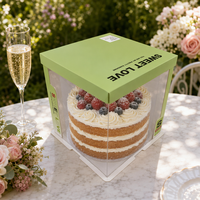 Boîte de présentation de gâteaux transparente verte de 6 pouces en gros avec couvercle, vitrine à pâtisserie carrée en PET, boîte cadeau pour desserts de boulangerie