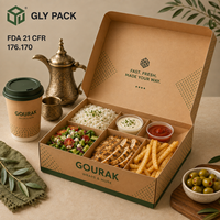Boîte à emporter personnalisée pour wraps shawarma avec compartiments pour frites, houmous et sauce, emballage alimentaire de qualité alimentaire