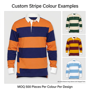 Polo de Manga Larga a Rayas para Hombre, 220 GSM, Hilo de Algodón Teñido, Corte Relajado, Logotipo Bordado Personalizado - Product Image 5
