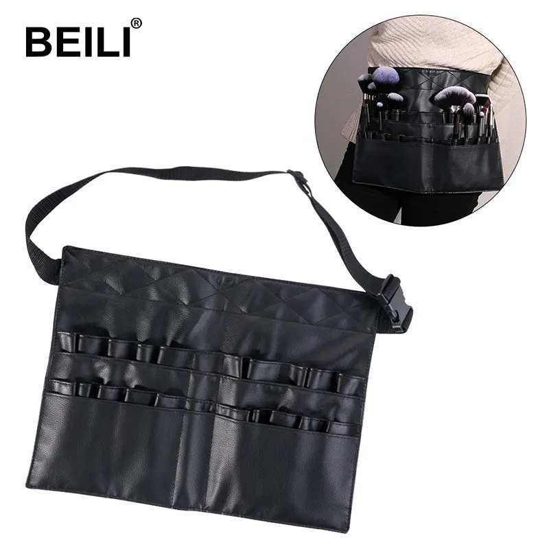 BEILI Profissional Cosmética Portátil Popular Moda Vegan PU Custom Logo Maquiagem Escova Saco Cinto Saco com corda Dobrável