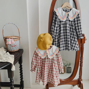新しい秋かわいいチェック柄セーラーカラー薄い長袖ベビードレス子供女の子アウター服0-5ys女の子のための子供服 - Product Image 5