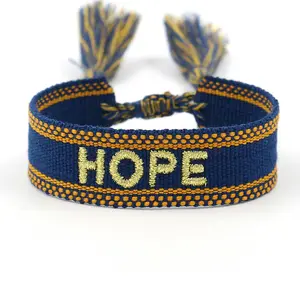 Fabric Embroidery Woven Hope LOVE MAMA BELIEVE Bracelets Friendship Inspired Letters Bracelets with Tassel