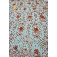 Tissu de dentelle de maille de broderie en gros de Chine de haute qualité avec des perles et des perles