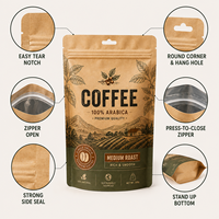 Bolsa de Fondo Plano Personalizada de Papel Kraft Compostable para Granos de Café con Cierre Reutilizable para Café Tostado