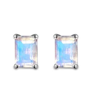 <b>Emerald</b> Cut Natural Stone <b>Stud</b> Earrings 925 Silver Claw Setting Minimalist Geometric Everyday Wear Unisex - Product Image 2