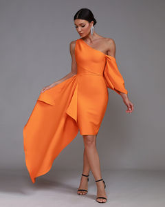 Ocstrade Nouveau design Robe moulante à épaules tombantes Robe de cérémonie Ropa De Mujer de bonne qualité Robe de <span class=keywords><strong>soir</strong></span>ée orange Club Midi Bandage - Product Image 5