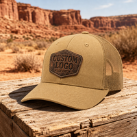 Casquette Trucker en Sergé de Coton à 6 Panneaux Personnalisée OEM de Haute Qualité pour Adulte, Vente en Gros, Casquette de Sport à Visière Courbe avec Logo en Cuir