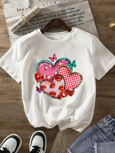 T-shirt da donna Carolina Herrera con stampa a cuore e farfalla, girocollo, manica corta, top estivo casual alla moda per San Valentino - Product Image 3