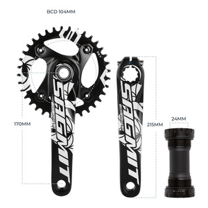 Pédalier de VTT Sagmit 104mm BCD 170mm de longueur, plateaux creux, simple, en alliage, compatible 7-12 vitesses, Black Hole - Product Image 1