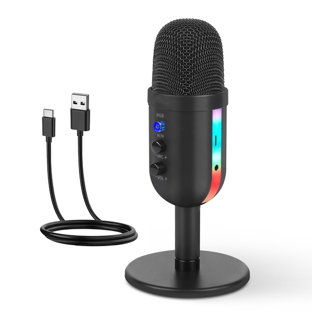RGB USB Wired Condenser Studio Recording Microphone for Gaming and YouTube Broadcast Durable Metal Construction