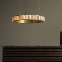 Luminaire suspendu de décoration de luxe personnalisé Lustre rond en albâtre naturel d'Espagne pour salle à manger