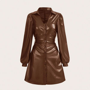 Chic artı boyutu siyah suni deri aplikler kadınlar için doğal bel seksi zarif rahat elbise ODM - Product Image 1