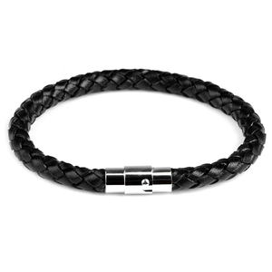 Bracciali in Vera Pelle Intrecciata con Chiusura in Acciaio Inossidabile e <span class=keywords><strong>Croce</strong></span> <span class=keywords><strong>Nera</strong></span> - Product Image 1
