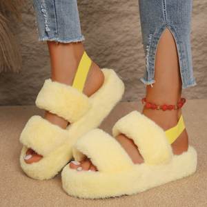 BSCI Smeta Sedex vendite calde della fabbrica Open Toe camera da letto da casa pantofole <span class=keywords><strong>con</strong></span> fascia elastica antiscivolo peluche da donna a casa scivola scarpe - Product Image 4