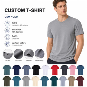 T-Shirt da Uomo con Etichetta Privata all'Ingrosso, 180g, in Nylon Tecnico e Spandex, Tessuto Piqué, Alta Elasticità, Asciugatura Rapida, Abbigliamento da Palestra, Taglie S-4XL, OEM - Product Image 1